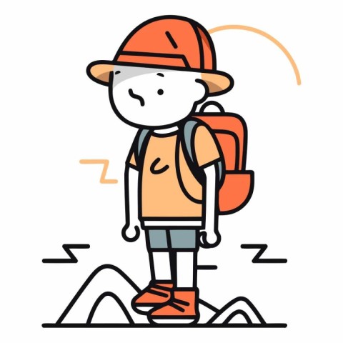 Vector illustration of a little boy with a backpack on the mount