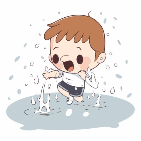 Little boy splashing in a puddle of water.