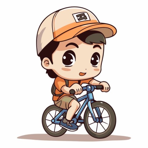 Cute boy riding a bicycle on white background.