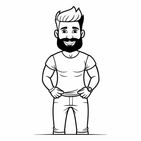 Bearded hipster man cartoon in casual clothes vector illustratio