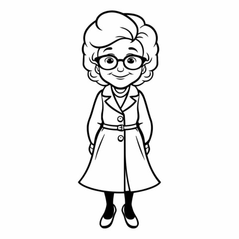 Black and White Cartoon Illustration of Cute Grandmother Charact