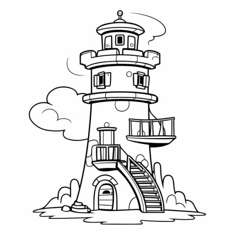 Black and white vector illustration of a lighthouse. Coloring bo