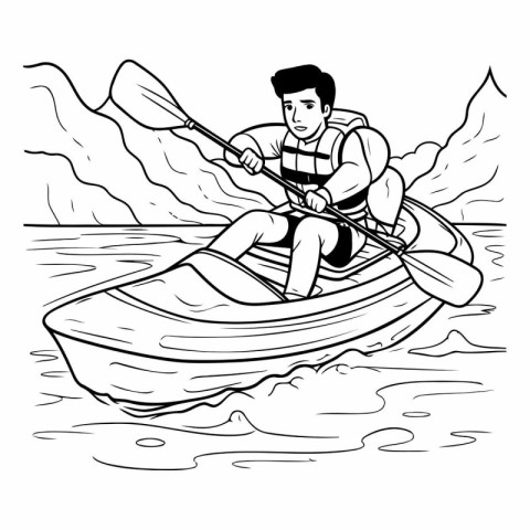 illustration of a man in a kayak on the river.