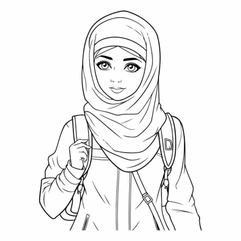 Hijab girl with backpack of a young muslim woman in hijab.