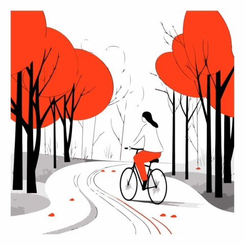 Vector illustration of a girl riding a bicycle in the park. in t