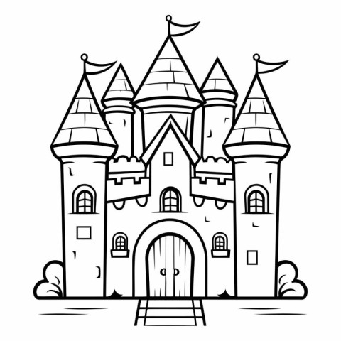 Castle. Fairy tale. Black and white vector illustration for colo