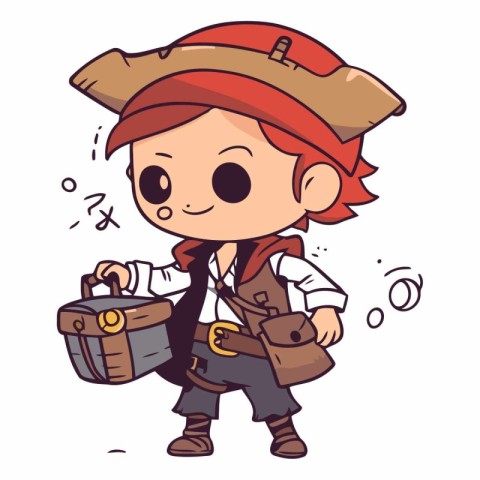 Illustration of a Cute Little Boy in Pirate Costume Holding a Tr