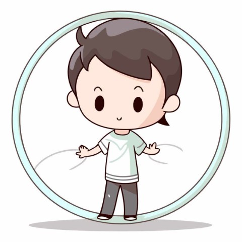 Boy in round frame on white background. eps10