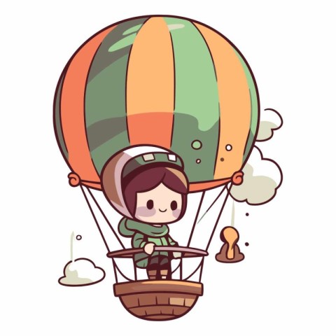 Illustration of a Kid Wearing a Spacesuit and Riding a Hot Air B