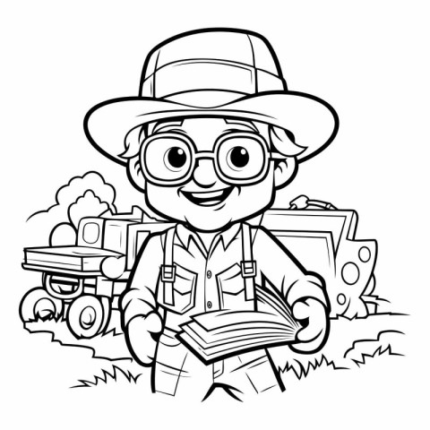 Black and White Cartoon Illustration of Gardener or Farmer Chara