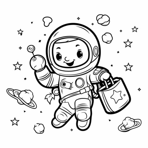 Coloring book for children: Astronaut with a suitcase.