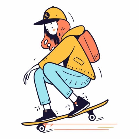 Skateboarder girl riding on skateboard.