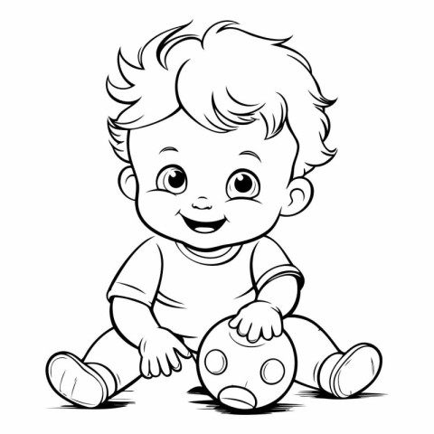 Cute little baby boy playing with soccer ball - Coloring book