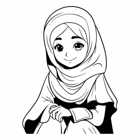 Muslim girl in traditional clothes in black and white.