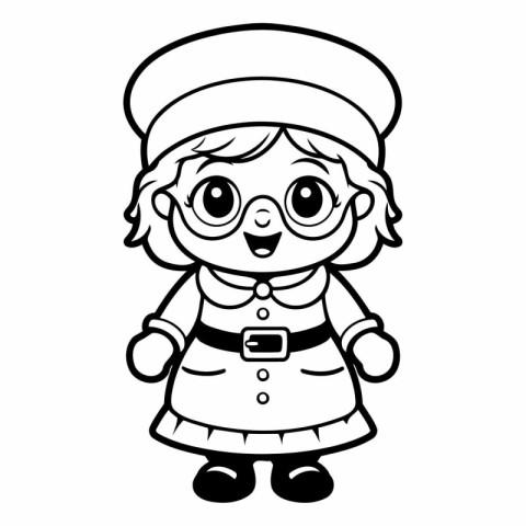 Black and White Cartoon Illustration of Cute Little Girl Charact