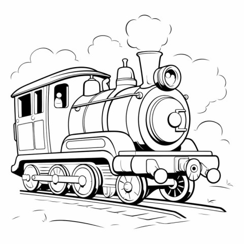 Steam locomotive. black and white vector illustration for colori