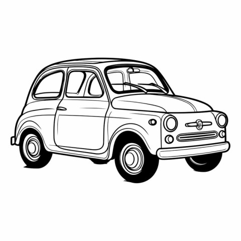 Retro car isolated on white background in sketch style.