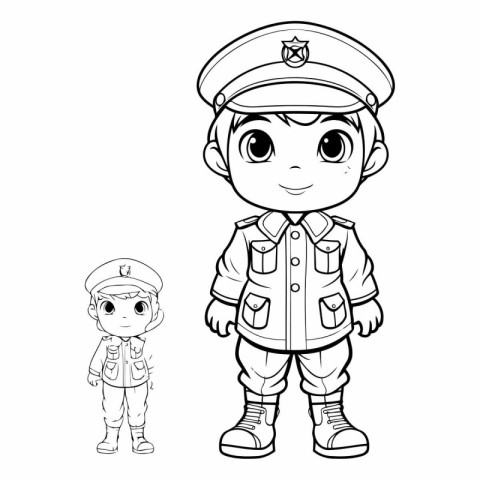 Coloring Page Outline Of a Little Boy in Army Uniform with Baby