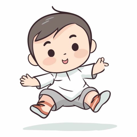 Cute little boy running cartoon vector illustration. Cute baby b