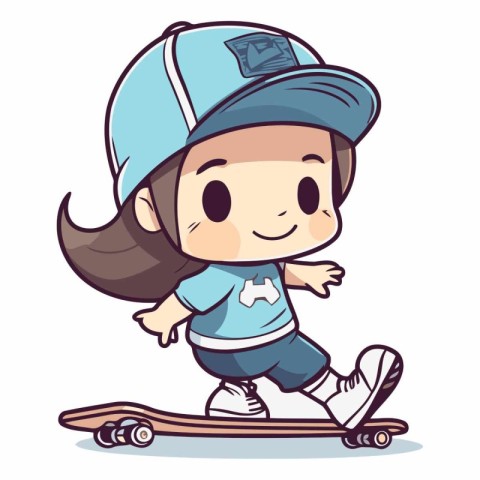 Cute Cartoon Girl Skateboarder.