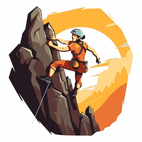 Vector illustration of a rock climber climbing on a rocky wall.