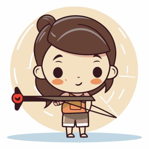 Cute girl with sword and shield cartoon vector illustration grap