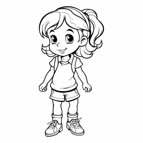 Coloring book for children: little girl in shorts and t-shirt