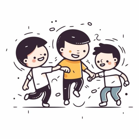 Children playing tug-of-war. Hand drawn vector illustration.