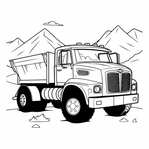 Vector illustration of a dump truck on the background of the mou