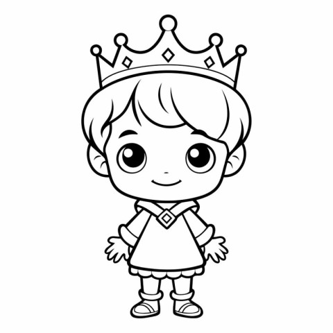 Cute little girl with crown for coloring book.