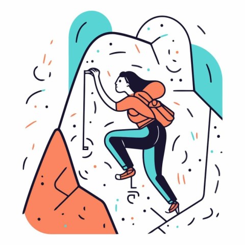 Vector illustration of a woman climbing on a rock. Climbing conc