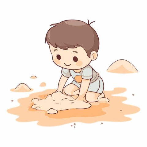 Illustration of a Cute Little Boy Playing in the Sand.