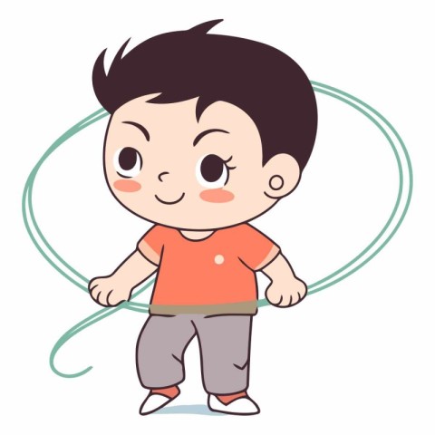 Cute little boy playing with a skipping rope.