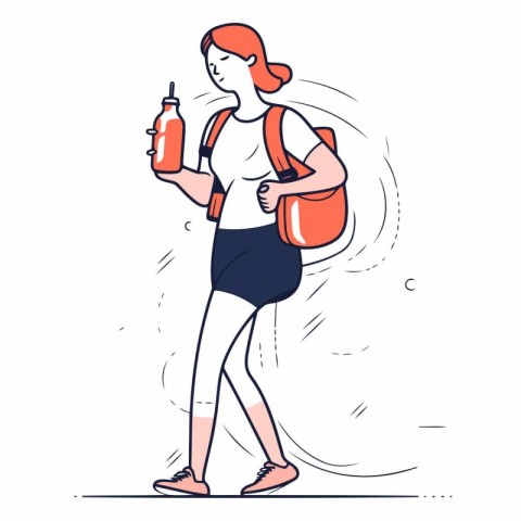 Vector illustration of a girl with a backpack and bottle of wate