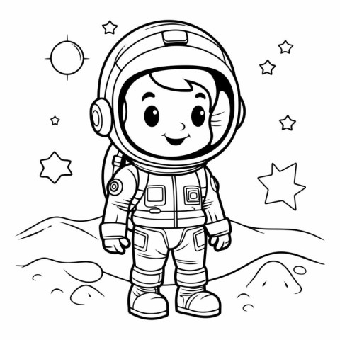 Coloring Page Outline Of Cartoon Astronaut Vector Illustration.