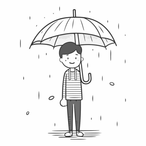 Illustration of a man with an umbrella in the rain - vector