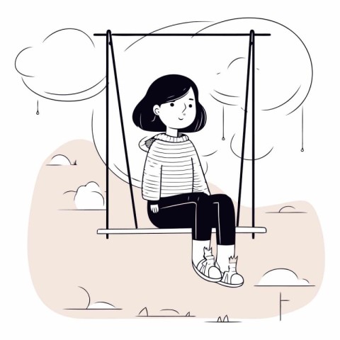 Vector illustration of a girl sitting on a swing in the park.