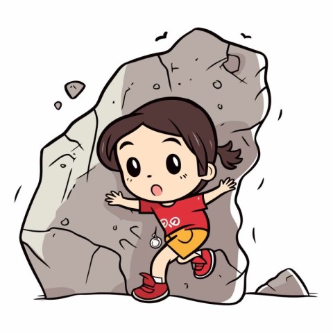 Illustration of a Little Girl Climbing a Rock on a Sunny Day