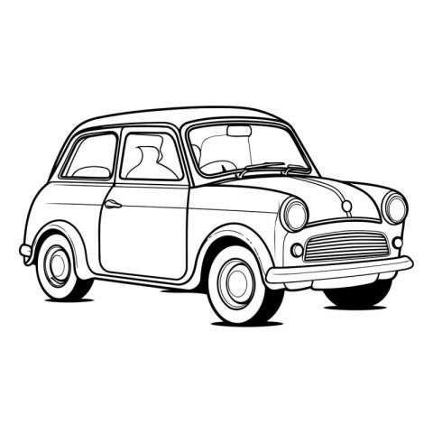 Retro car isolated on white background in sketch style.