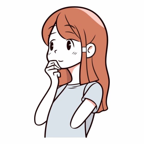 Young woman thinking with hand on chin vector illustration graph