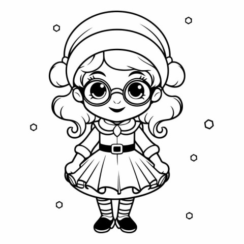 Cute little girl in glasses for coloring book.