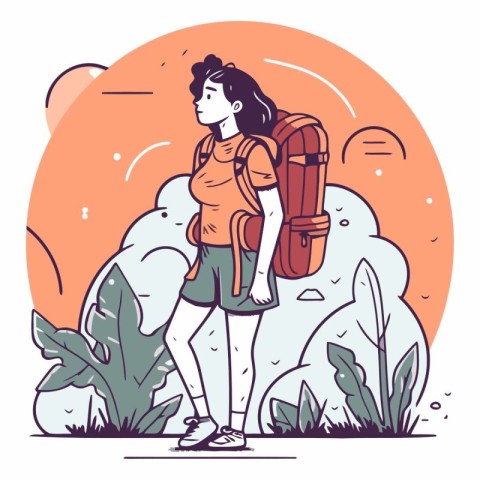 Vector illustration of a girl with a backpack on the background