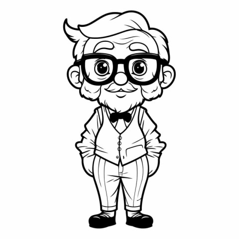 Grandfather Black and White Cartoon Mascot Character Illustratio