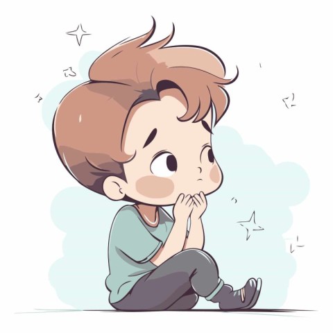 Cute little boy sitting and thinking about something.