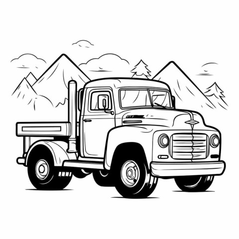 Pickup truck on the road in the mountains.