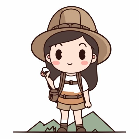 Illustration of a little girl wearing a safari outfit and hat