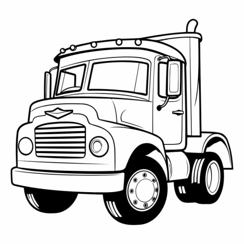 truck isolated on white background in black and white vector ill