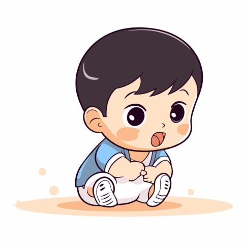 Cute little baby boy sitting on the floor.