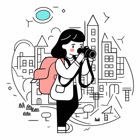 Vector illustration of a girl with a camera on the background of