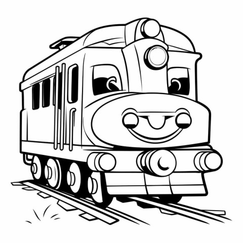 Vector illustration of a locomotive on white background. Monochr